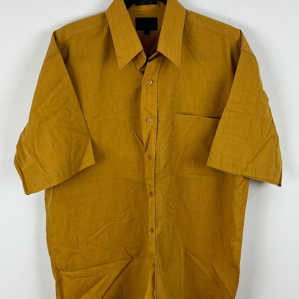 Leo Chevalier Design Casual Button Shirt Size L Beige Short Sleeve Pocket